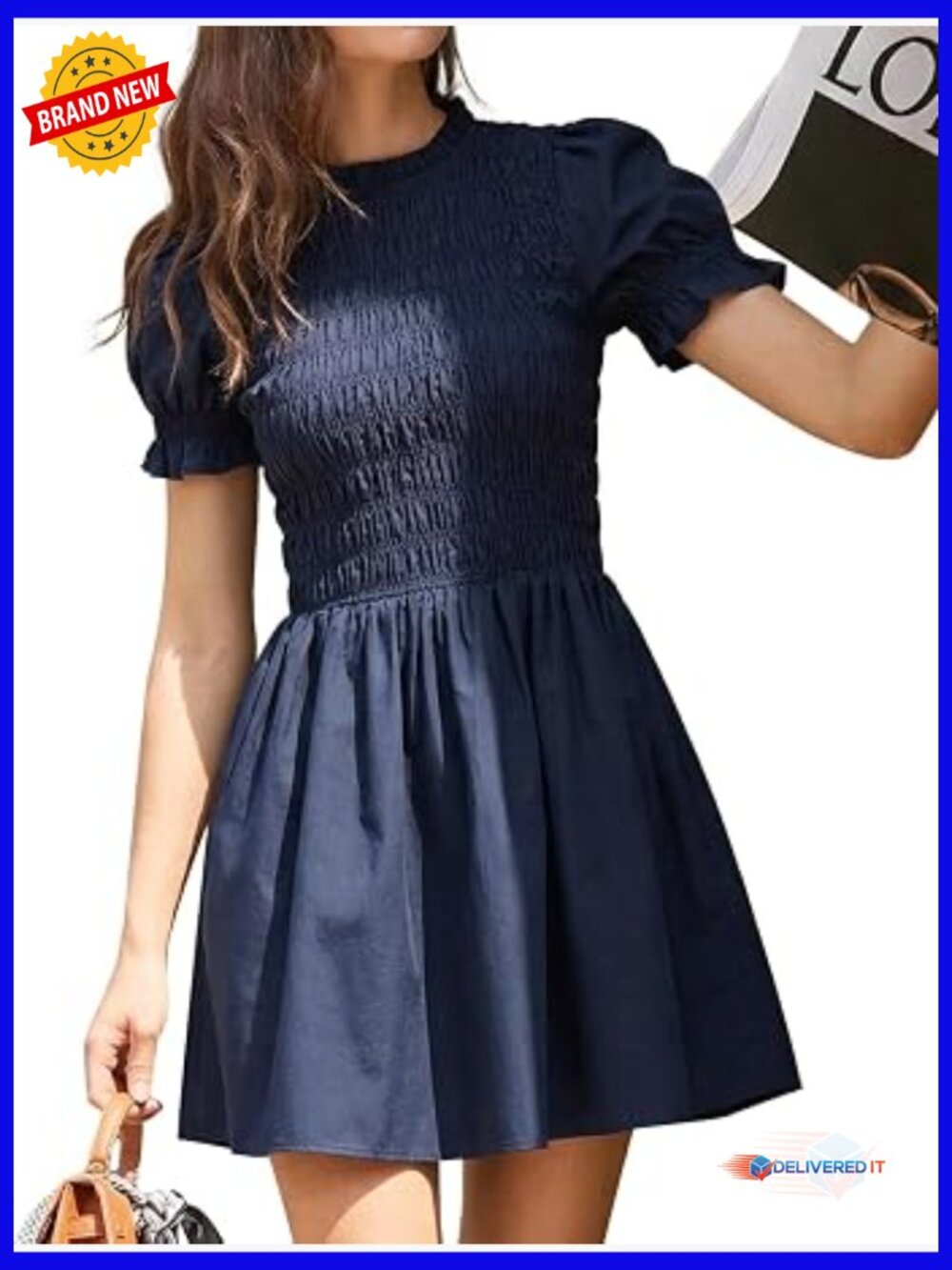 Smocked Boho Midi Dress with Puff Sleeves